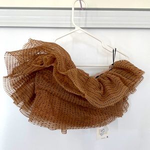 ZARA Women's Tulle Crop Top Brown Black SMALL Polka Dot Strapless